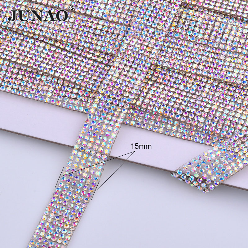 Hotfix Rhinestone Sheet - JUNAO สายรัดคริสตัล AB พลอยเทียม5หลาสำหรับตกแต่งเสื้อผ้า