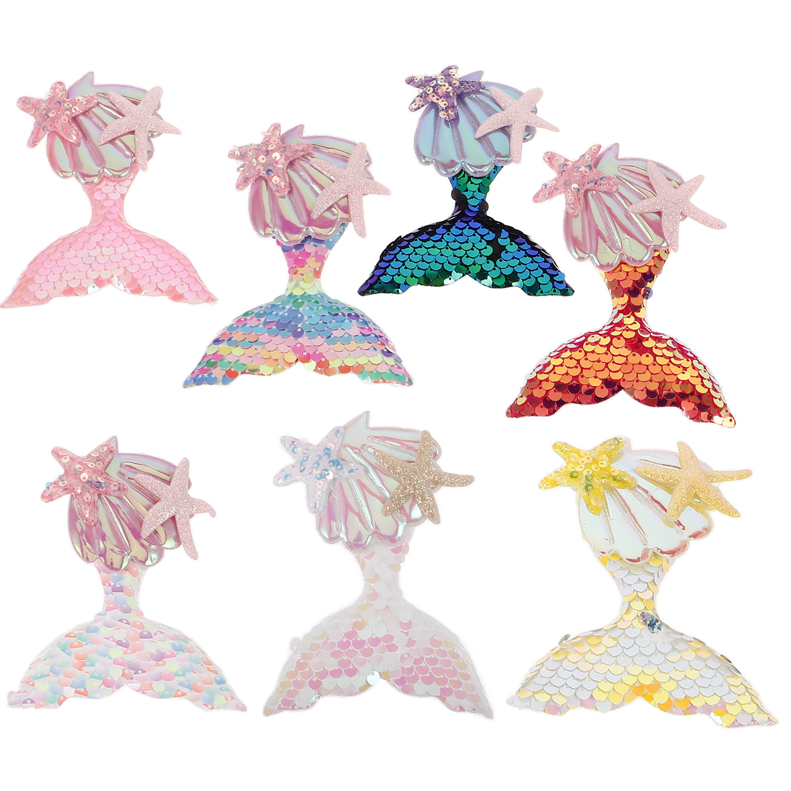 Embellishment Crafts - 7 ชิ้น แผ่นปะผ้าลายเงือก สำหรับเสื้อผ้า กิ๊บติดผม กระเป๋าเป้