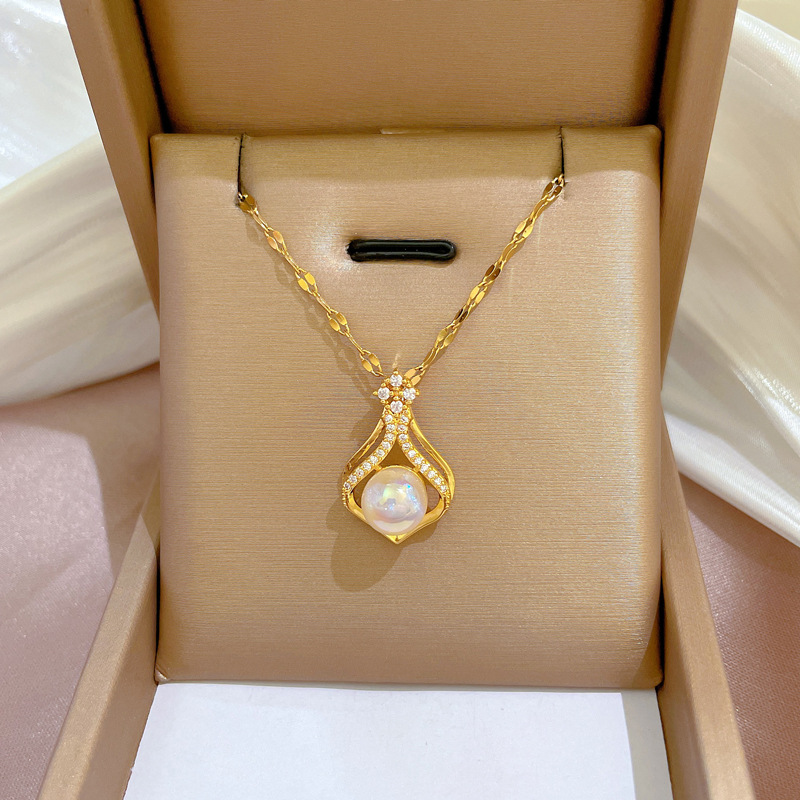 Pearl Trim Chain - Elegant ผู้หญิง K14 Gold สีสร้อยคอไข่มุกสําหรับผู้หญิงงานแต่งงานวันเกิดสร้อยคอเครื่องประดับของขวัญไม่ซีดจาง