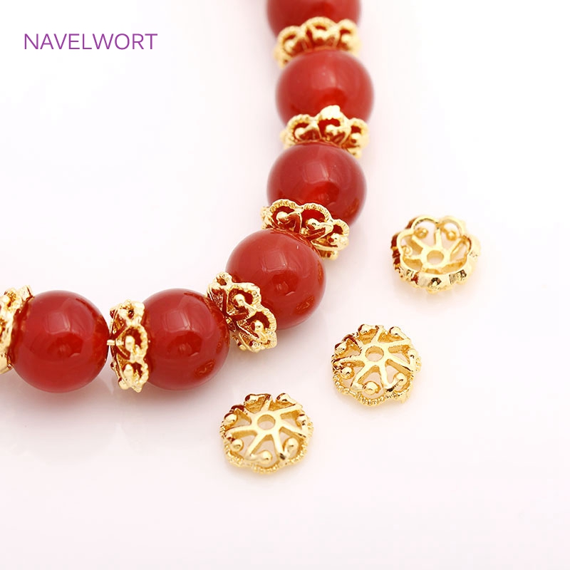 Embellishment Crafts - ฝาครอบลูกปัดทองเหลืองชุบทอง 14K ขนาด 7 มม., ฝาครอบสำหรับลูกปัด,