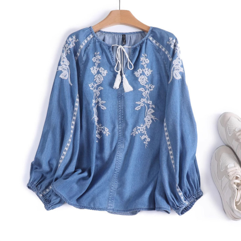 ผู้หญิง DENIM เสื้อด้านบนดอกไม - Tassel Fringe Trim บทวิจารณ์และราคา