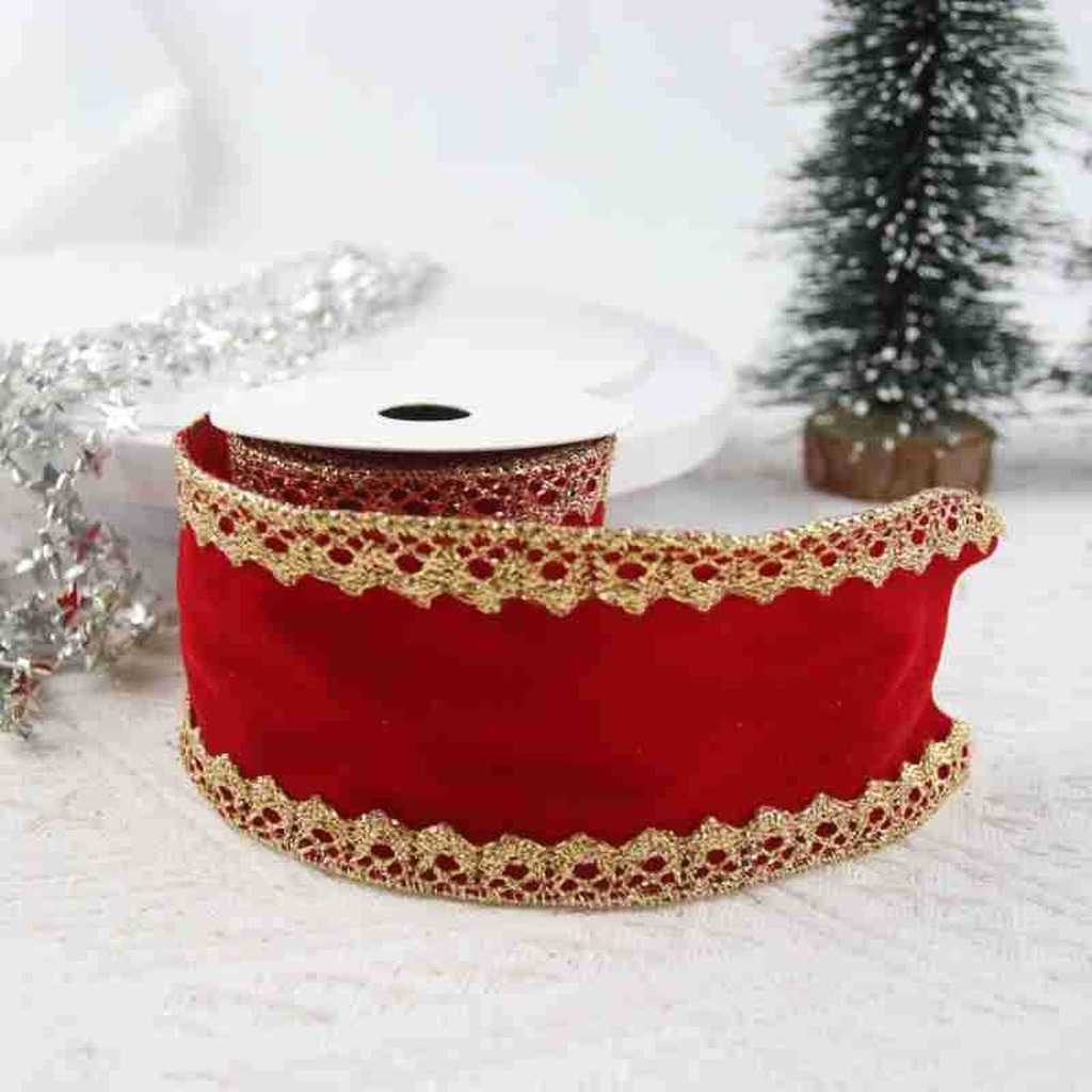 ริบบิ้นผ้ากำมะหยี่มีลวดลาย ขอบ - Velvet Ribbon Roll บทวิจารณ์และราคา