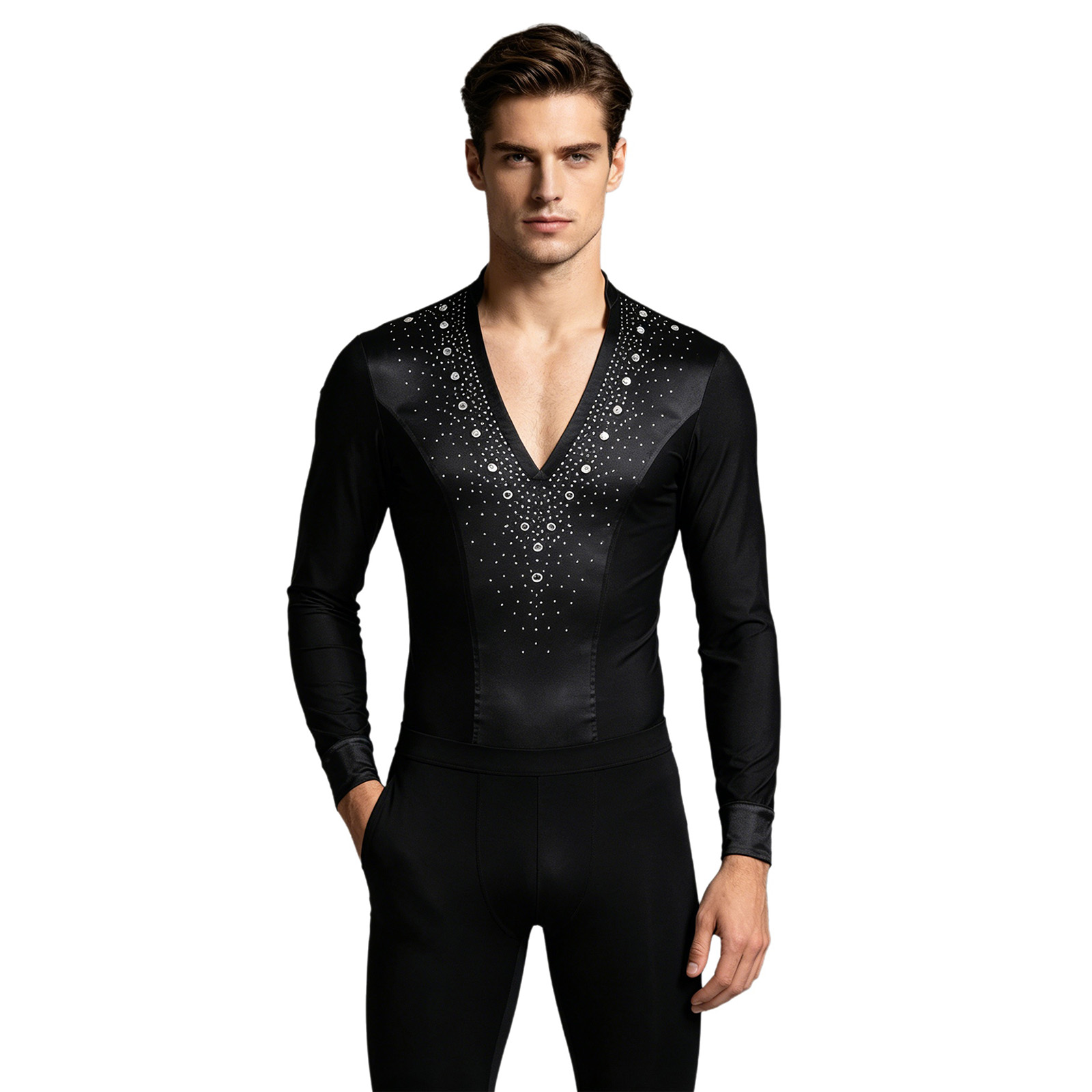 Mens Latin Jazz Dance Leotard  - Rhinestone Banding Trim บทวิจารณ์และราคา