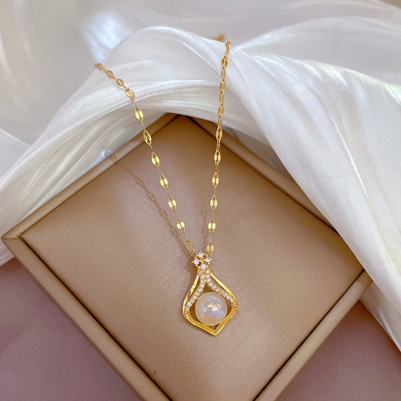 Elegant ผู้หญิง K14 Gold สีสร้ - Pearl Trim Chain บทวิจารณ์และราคา