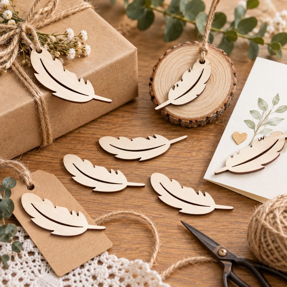 50 ชิ้น แผ่นไม้รูปขนนก ไม้แผ่น - Embellish Craft บทวิจารณ์และราคา