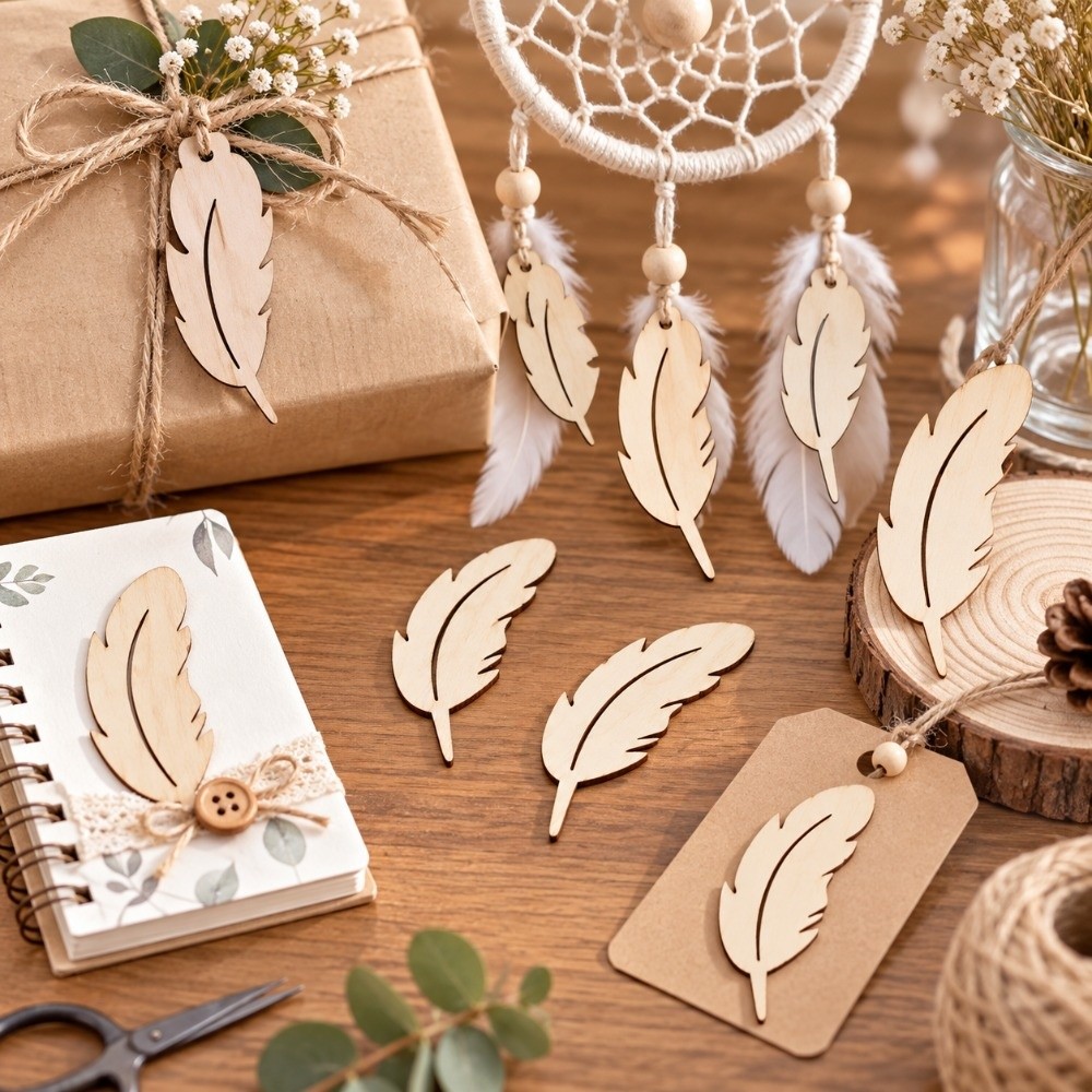 50 ชิ้น แผ่นไม้รูปขนนก ไม้แผ่น - Embellish Craft บทวิจารณ์และราคา